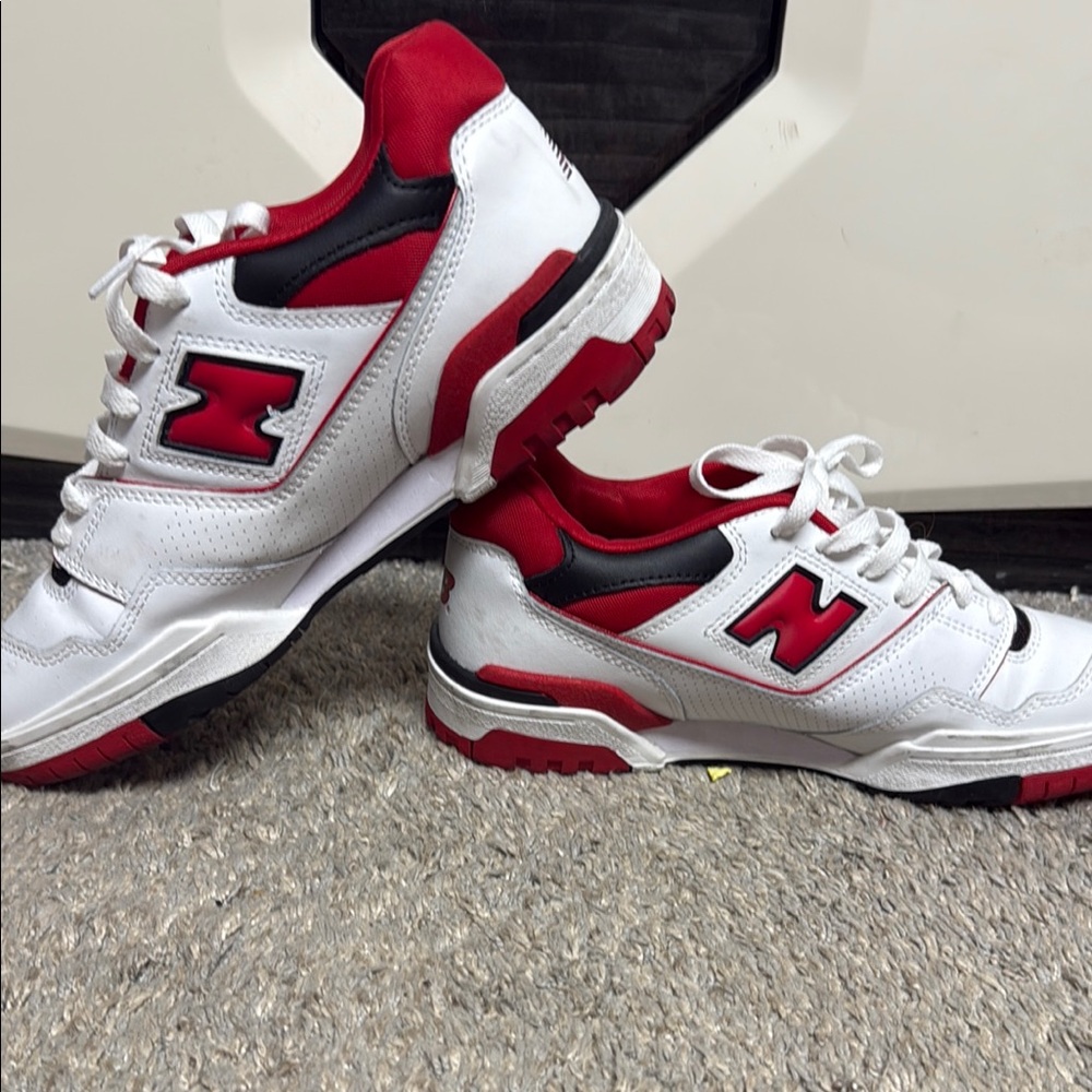 New Balance White and Red Athletic Sneakers